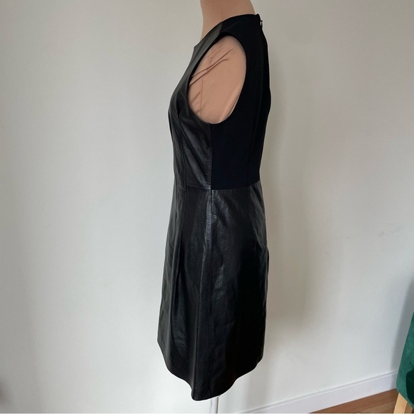 Theory Black Paper Leather Darted Combo Fit Flare Sleeveless Dress H0700602 Sz 4 - Picture 5 of 11